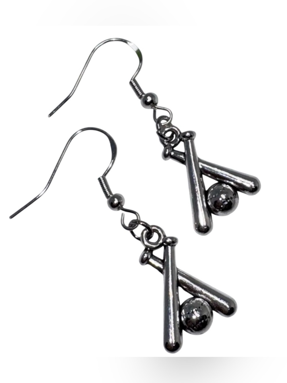 Baseball  & Bat Shaped Charm Handmade Dangle/Fishhook Earrings